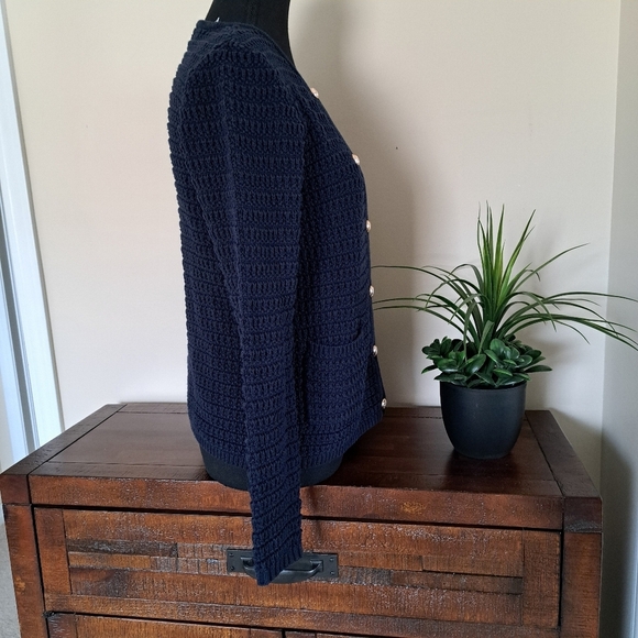 Cristina B Navy Cardigan Women's XS Blue Knit Sweater Gold Button Detail Chic - Picture 5 of 12